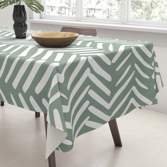 Herringbone, Green, Boho Art Tablecloth Gallery Image 3