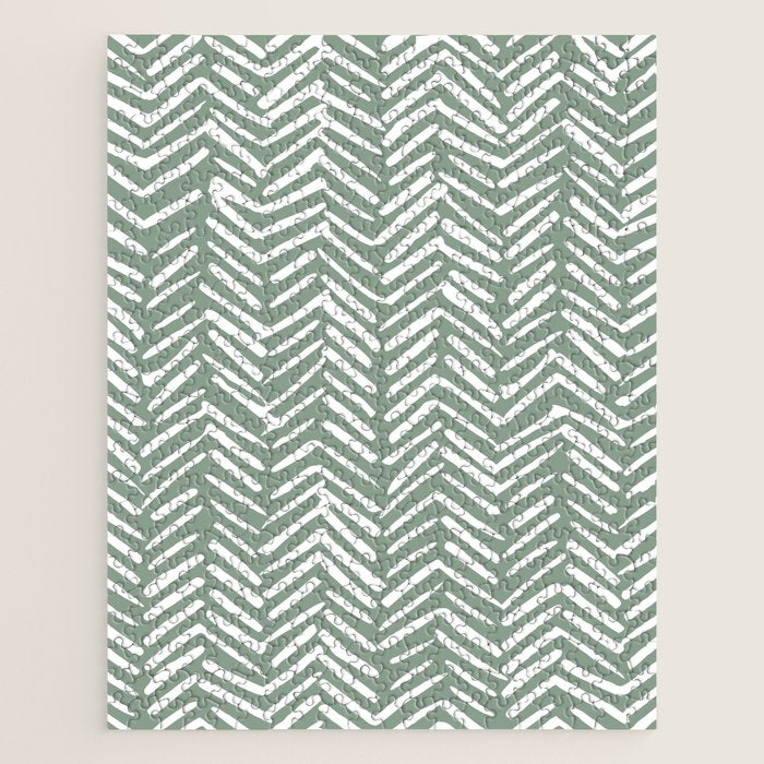 Herringbone, Green, Boho Art Jigsaw Puzzle Gallery Image 1