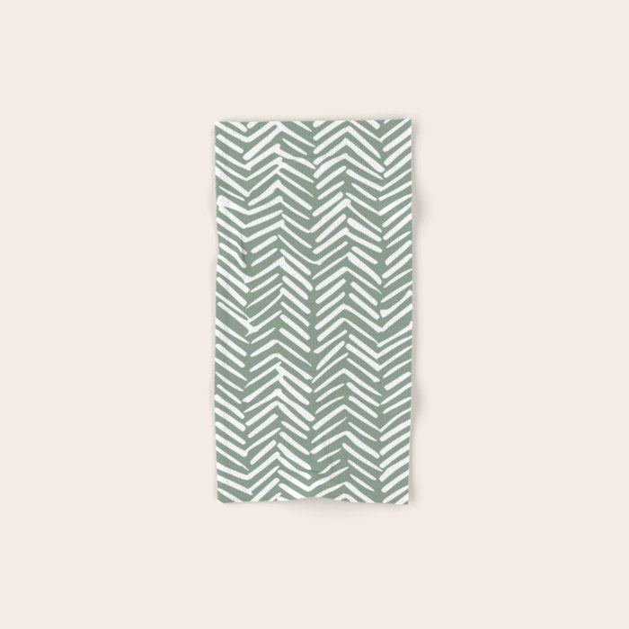 Herringbone, Green, Boho Art Bath Towel Gallery Image 1