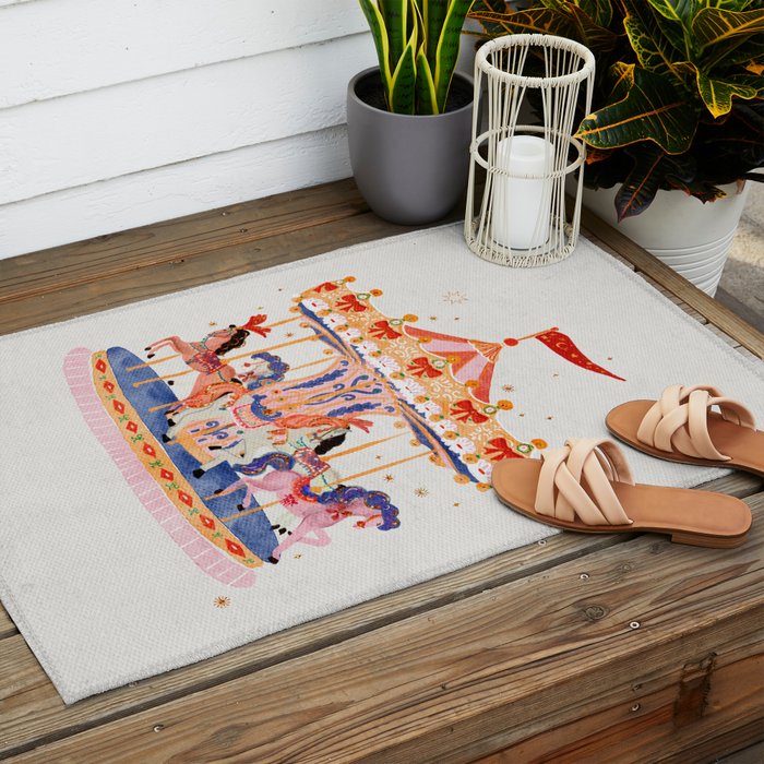 Whimsical Vintage Carousel Ride Outdoor Rug Gallery Image 2