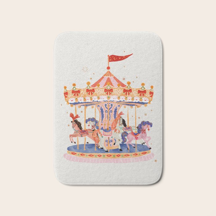 Whimsical Vintage Carousel Ride Bath Mat Gallery Image 1