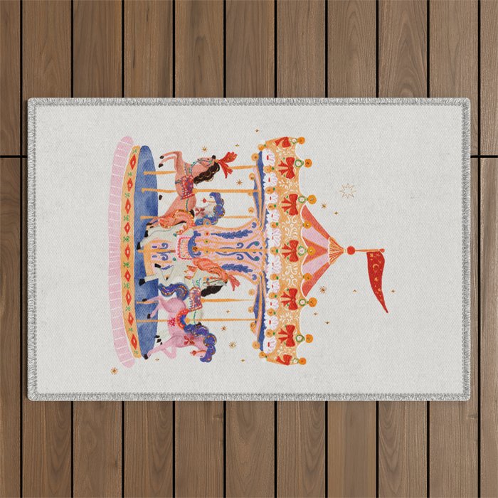 Whimsical Vintage Carousel Ride Outdoor Rug Gallery Image 1
