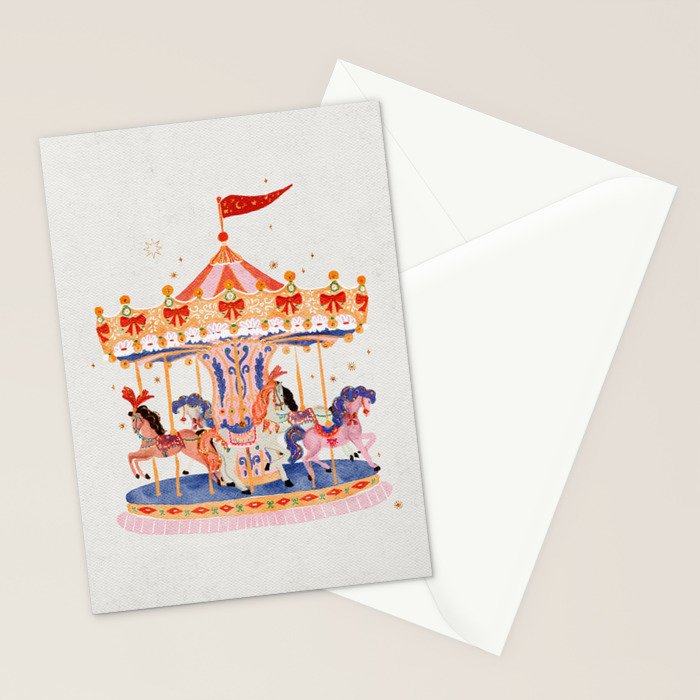 Whimsical Vintage Carousel Ride Stationery Card Gallery Image 2