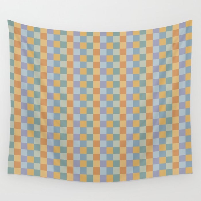 Checkered Multicolor Pattern XXVII Natural Summer Wall Tapestry Gallery Image 1