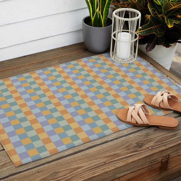 Checkered Multicolor Pattern XXVII Natural Summer Outdoor Rug Gallery Image 2