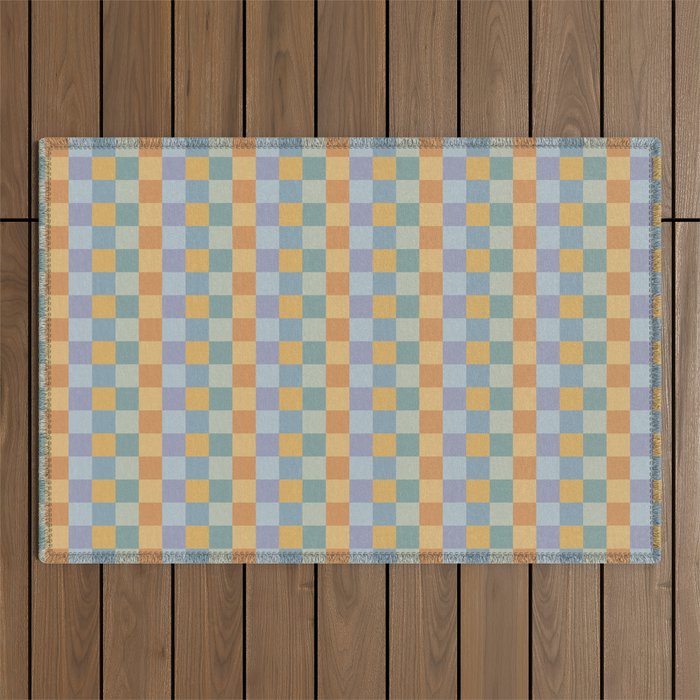 Checkered Multicolor Pattern XXVII Natural Summer Outdoor Rug Gallery Image 1