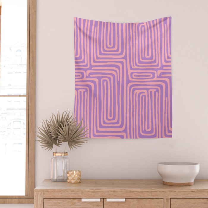 Abstract Stripe in wild violet swirl  Wall Tapestry Gallery Image 2