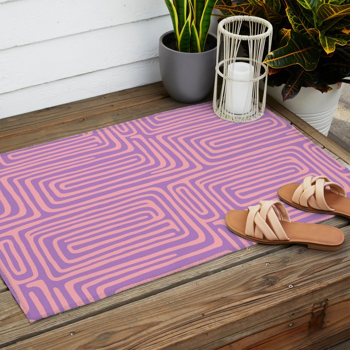 Abstract Stripe in wild violet swirl  Outdoor Rug Gallery Image 2