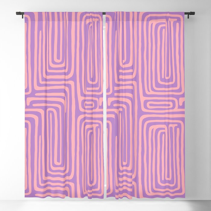 Abstract Stripe in wild violet swirl  Window Curtain Gallery Image 1