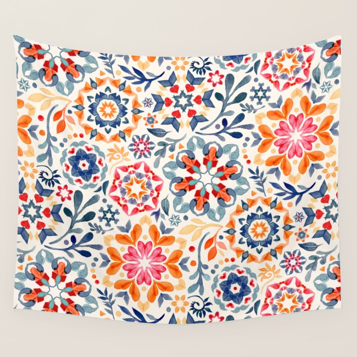 Watercolor Kaleidoscope Floral - desaturated Wall Tapestry Gallery Image 1