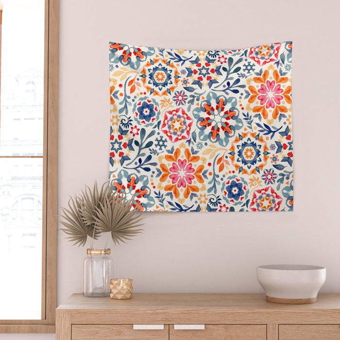Watercolor Kaleidoscope Floral - desaturated Wall Tapestry Gallery Image 2