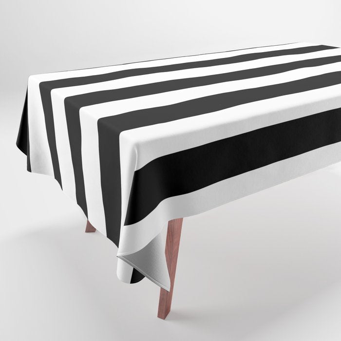 Elegant Black & White Stripes Tablecloth Gallery Image 1