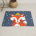 Cute christmas fox in the snow Rug Gallery Image 1