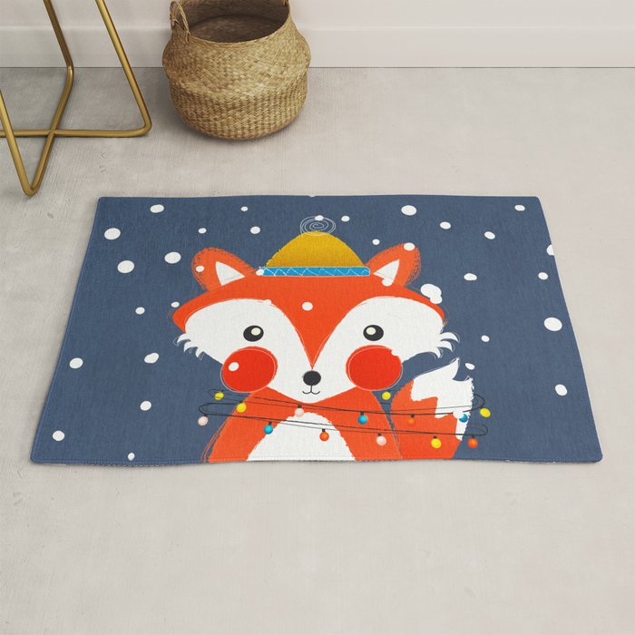 Cute christmas fox in the snow Rug Gallery Image 1