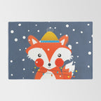 Cute christmas fox in the snow Rug Gallery Image 2