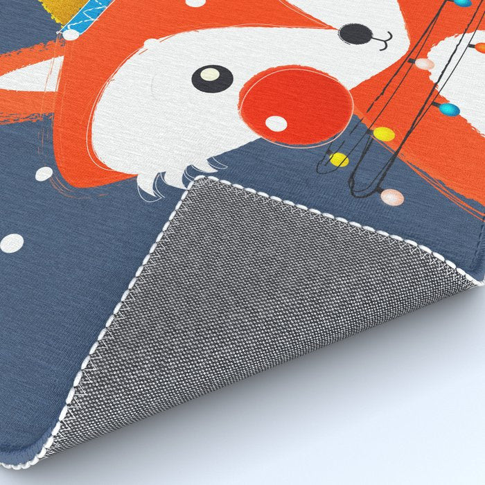 Cute christmas fox in the snow Rug Gallery Image 4