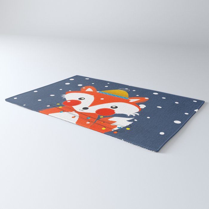 Cute christmas fox in the snow Rug Gallery Image 3