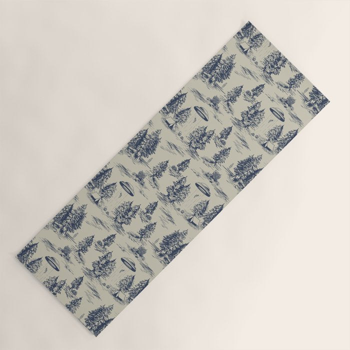 Alien Abduction Toile De Jouy Pattern in Blue Yoga Mat Gallery Image 1