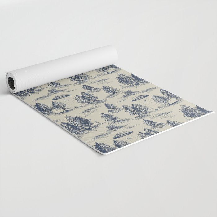 Alien Abduction Toile De Jouy Pattern in Blue Yoga Mat Gallery Image 2