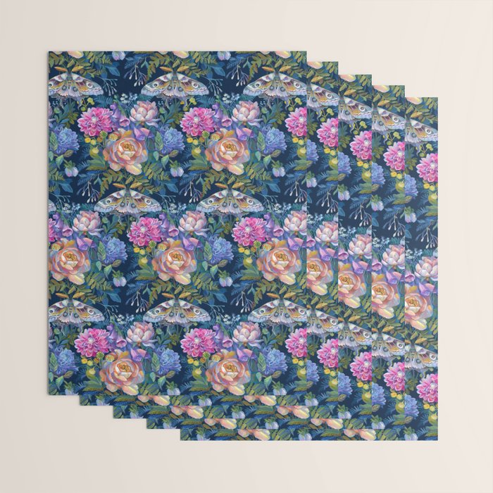 Moth Flower Bouquet Wrapping Paper Gallery Image 3