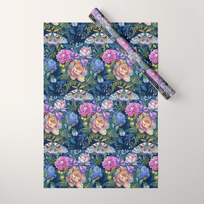 Moth Flower Bouquet Wrapping Paper Gallery Image 1