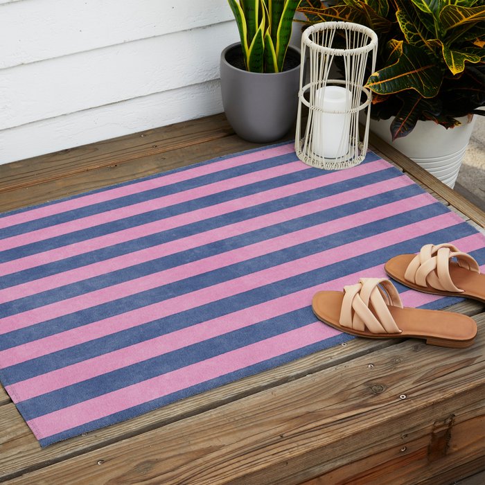 STRIPES - 005 - pink and blue Outdoor Rug Gallery Image 2