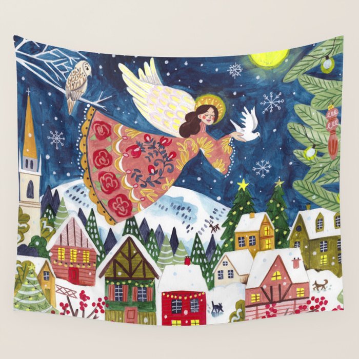 Christmas angel of peace Wall Tapestry Gallery Image 1