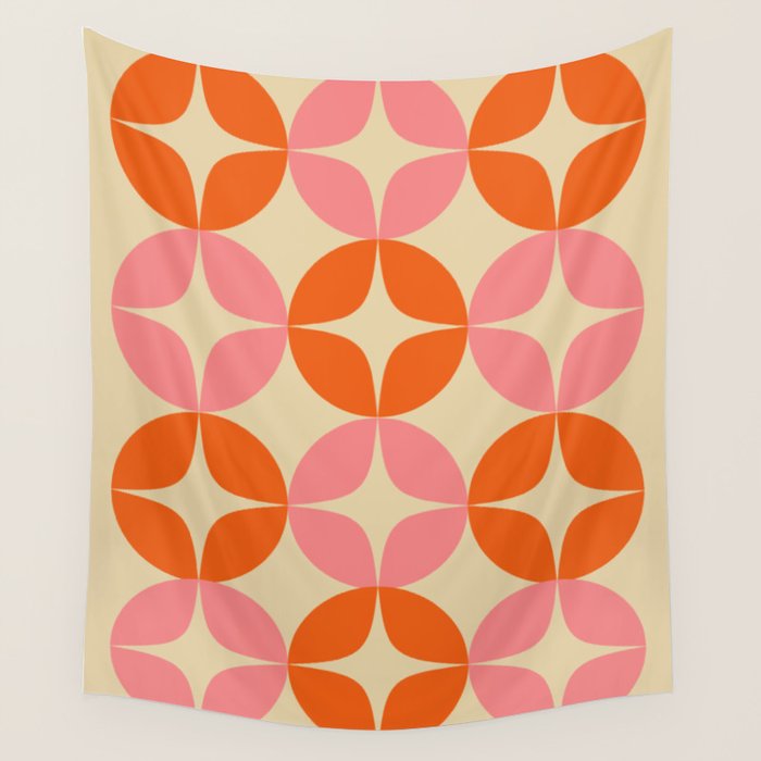 Mid Century Modern Pattern in Pink and Orange Wall Tapestry Gallery Image 4