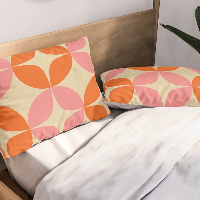 Mid Century Modern Pattern in Pink and Orange Pillow Sham Gallery Image 2