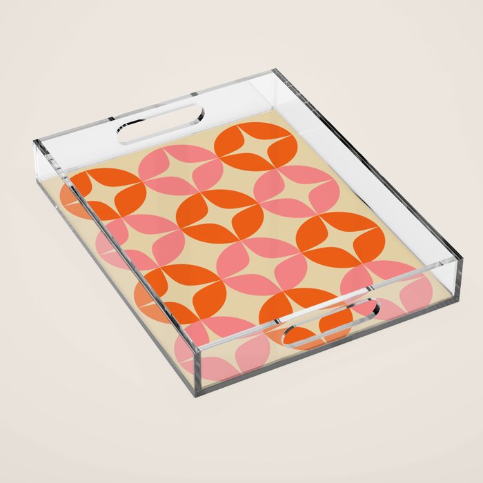 Mid Century Modern Pattern in Pink and Orange Acrylic Tray Gallery Image 1