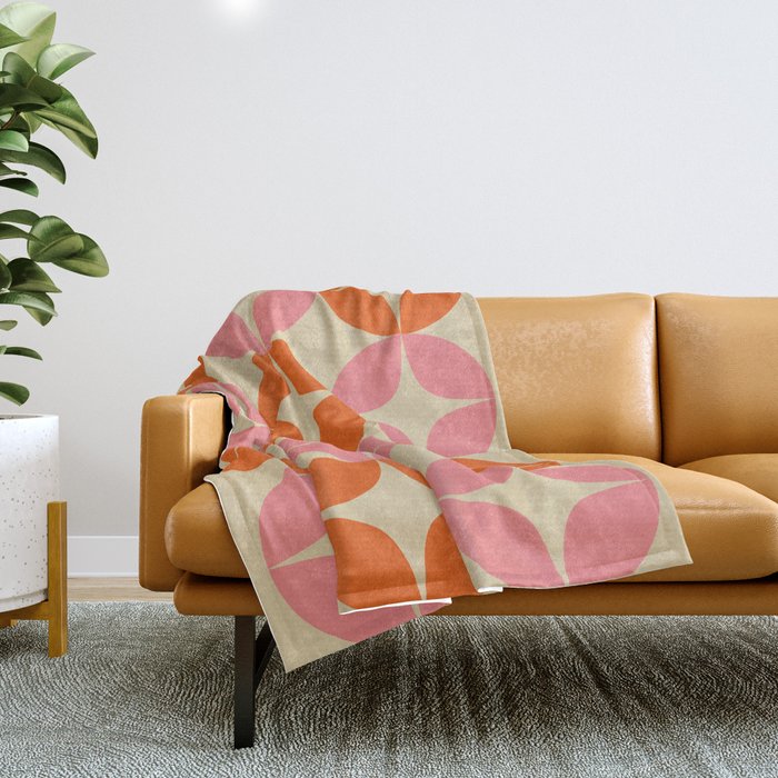 Mid Century Modern Pattern in Pink and Orange Throw Blanket Gallery Image 1
