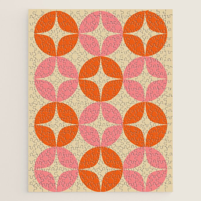 Mid Century Modern Pattern in Pink and Orange Jigsaw Puzzle Gallery Image 1