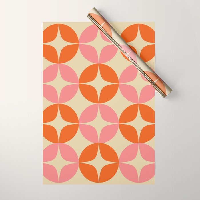 Mid Century Modern Pattern in Pink and Orange Wrapping Paper Gallery Image 1