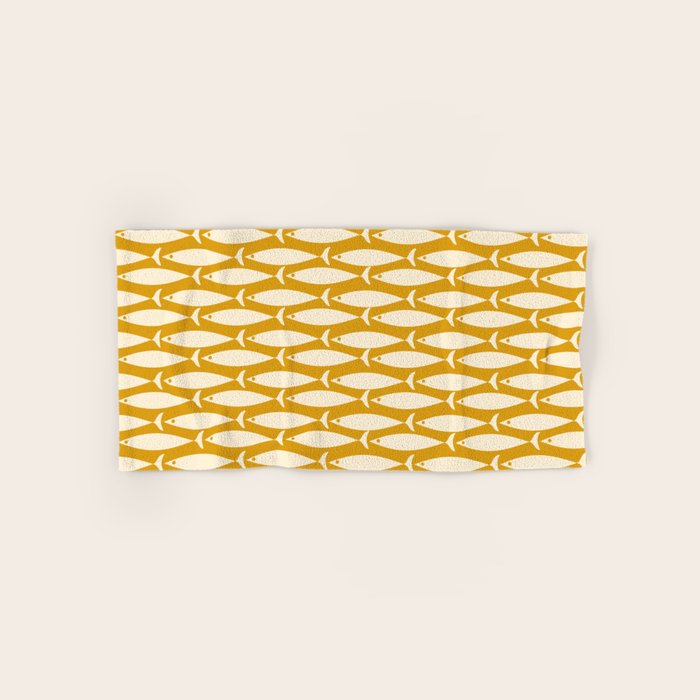 Mid Century Modern Fish Geometric Pattern in Mustard Bath Towel Gallery Image 1