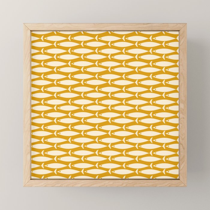 Mid Century Modern Fish Geometric Pattern in Mustard Mini Art Print Gallery Image 1