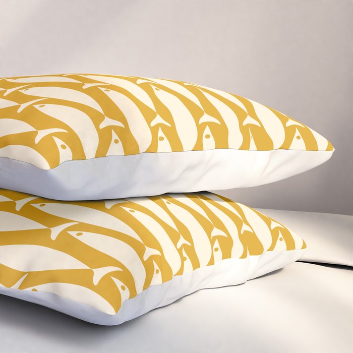 Mid Century Modern Fish Geometric Pattern in Mustard Pillow Sham Gallery Image 3