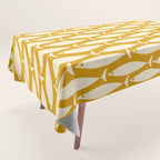 Mid Century Modern Fish Geometric Pattern in Mustard Tablecloth Gallery Image 1