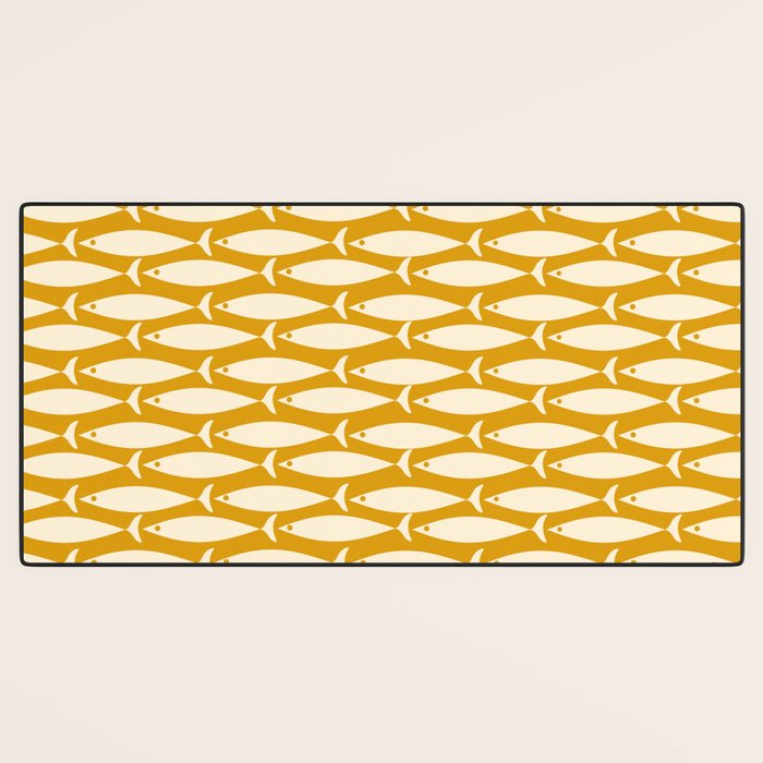 Mid Century Modern Fish Geometric Pattern in Mustard Desk Mat Gallery Image 3