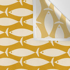 Mid Century Modern Fish Geometric Pattern in Mustard Wall Tapestry Gallery Image 3