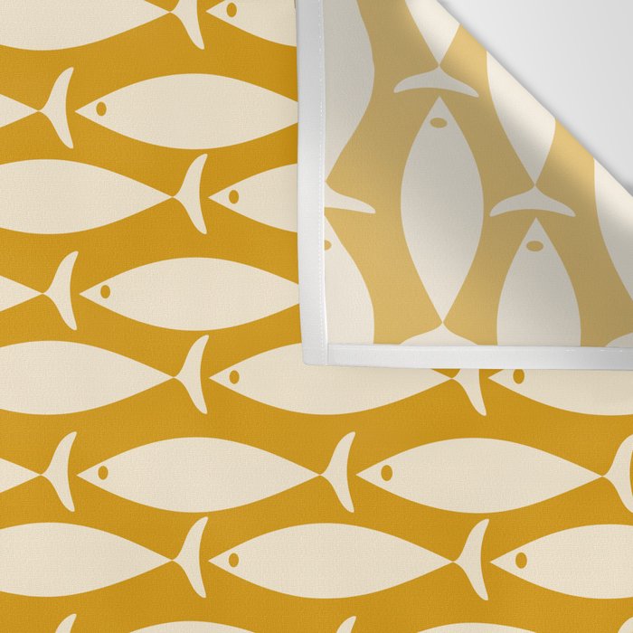 Mid Century Modern Fish Geometric Pattern in Mustard Wall Tapestry Gallery Image 3