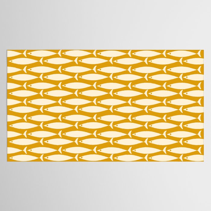 Mid Century Modern Fish Geometric Pattern in Mustard Tablecloth Gallery Image 2
