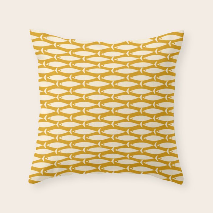Mid Century Modern Fish Geometric Pattern in Mustard Throw Pillow Gallery Image 6