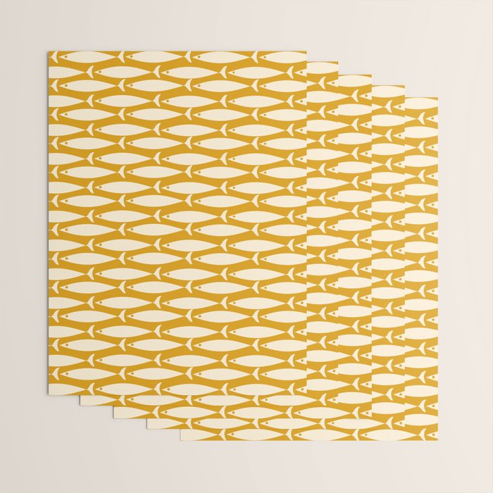 Mid Century Modern Fish Geometric Pattern in Mustard Wrapping Paper Gallery Image 3