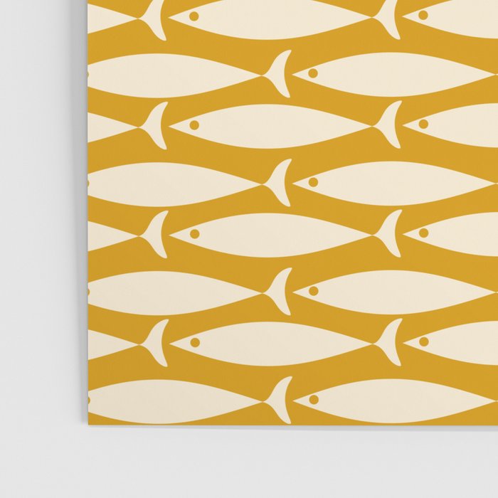 Mid Century Modern Fish Geometric Pattern in Mustard Poster Gallery Image 3