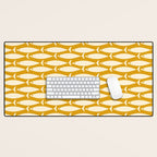 Mid Century Modern Fish Geometric Pattern in Mustard Desk Mat Gallery Image 1