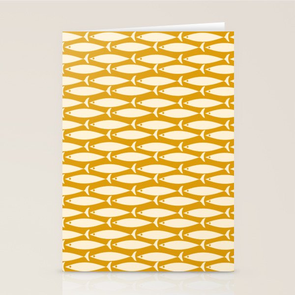 Mid Century Modern Fish Geometric Pattern in Mustard Stationery Card Gallery Image 2