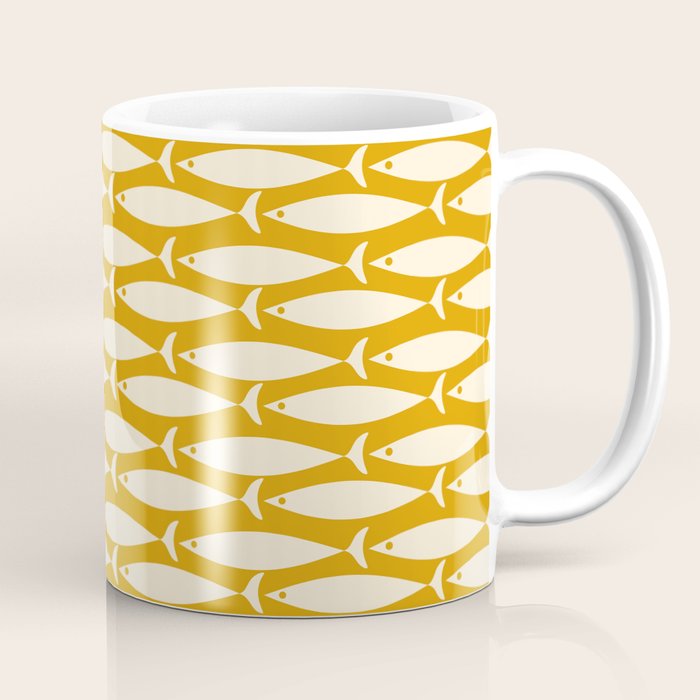 Mid Century Modern Fish Geometric Pattern in Mustard Coffee Mug Gallery Image 1