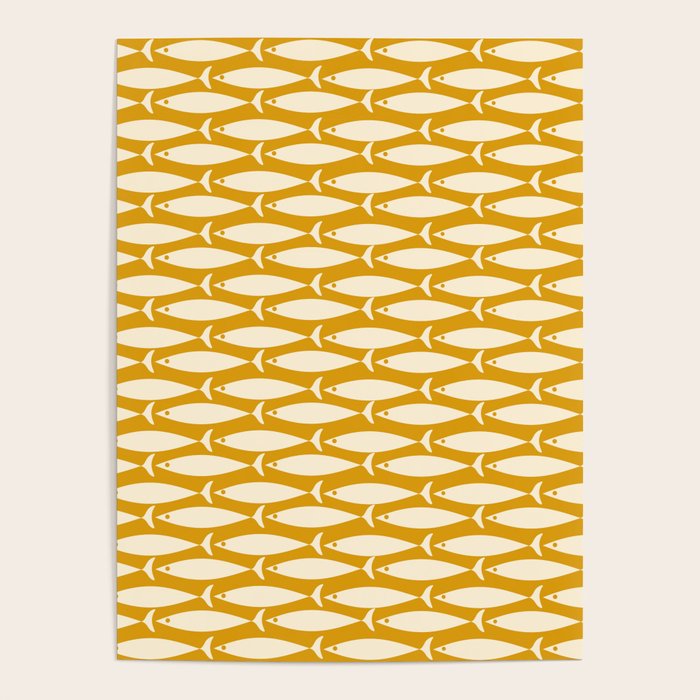 Mid Century Modern Fish Geometric Pattern in Mustard Poster Gallery Image 4