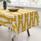 Mid Century Modern Fish Geometric Pattern in Mustard Tablecloth Gallery Image 3