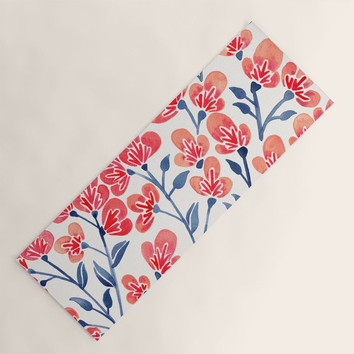 Cherry Blossoms - Melon & Navy Palette Yoga Mat Gallery Image 1